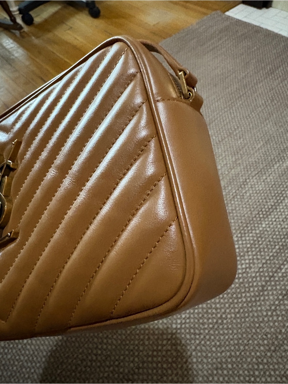 Yves Saint Laurent Chevron Quilted Leather Lou Camera Bag in Cinnamon - Picture 2 of 10